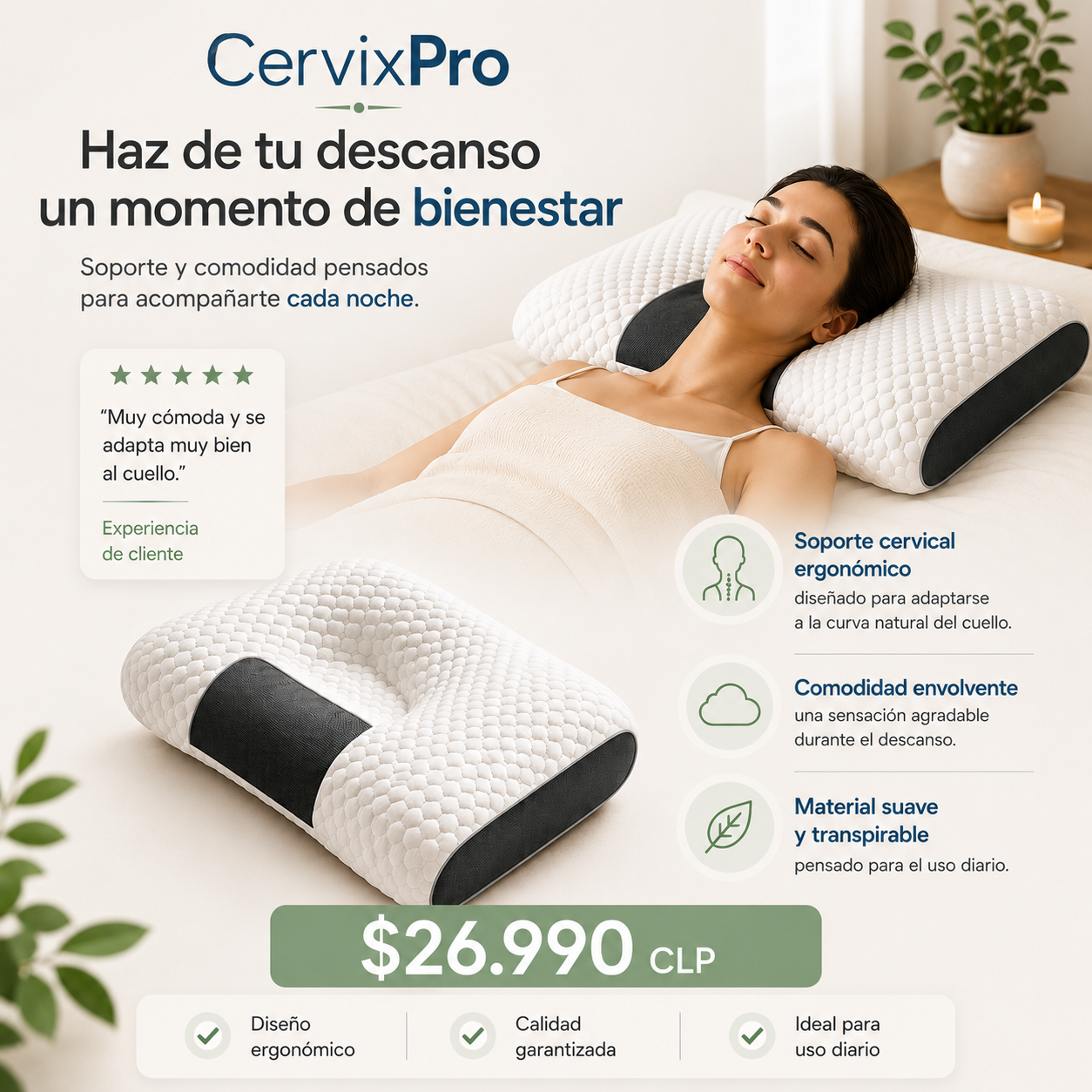 CervixPro  — Almohada Cervical Ortopédica para Dormir sin Dolor