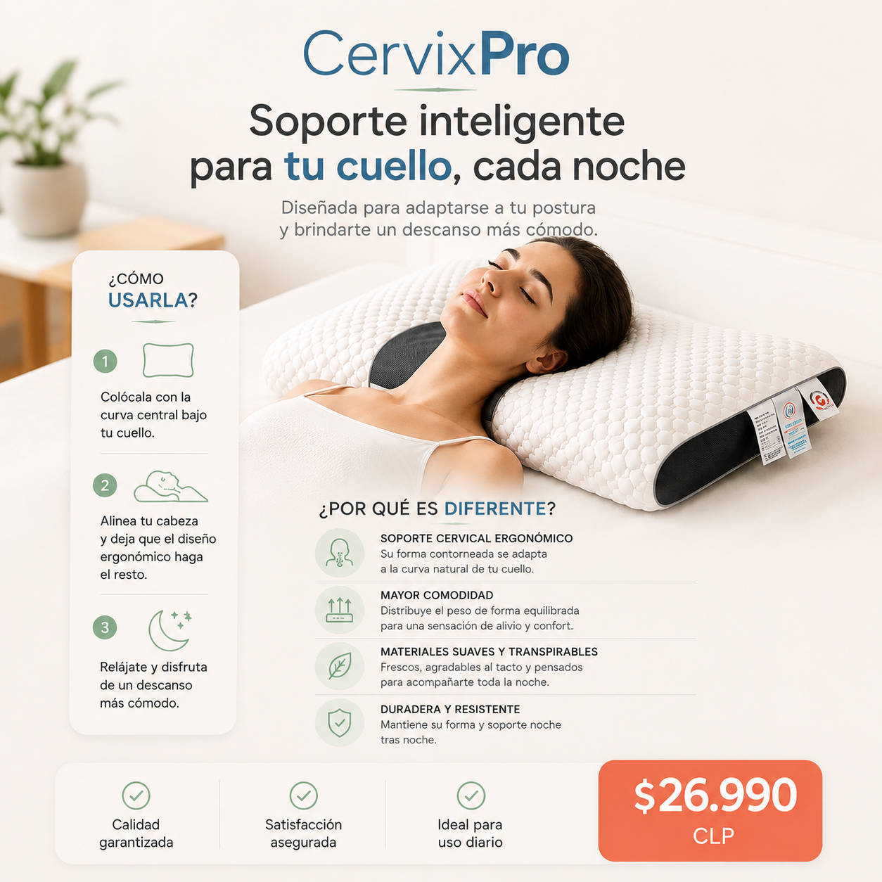 CervixPro  — Almohada Cervical Ortopédica para Dormir sin Dolor