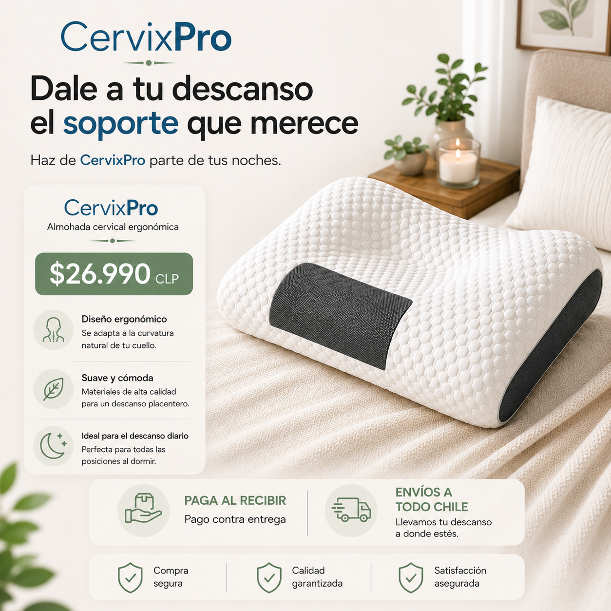 CervixPro  — Almohada Cervical Ortopédica para Dormir sin Dolor